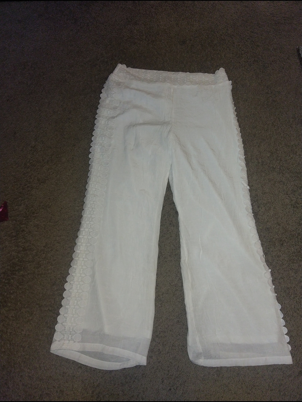 krazy kat White Wide-Leg Pants with Side Crochet Trim